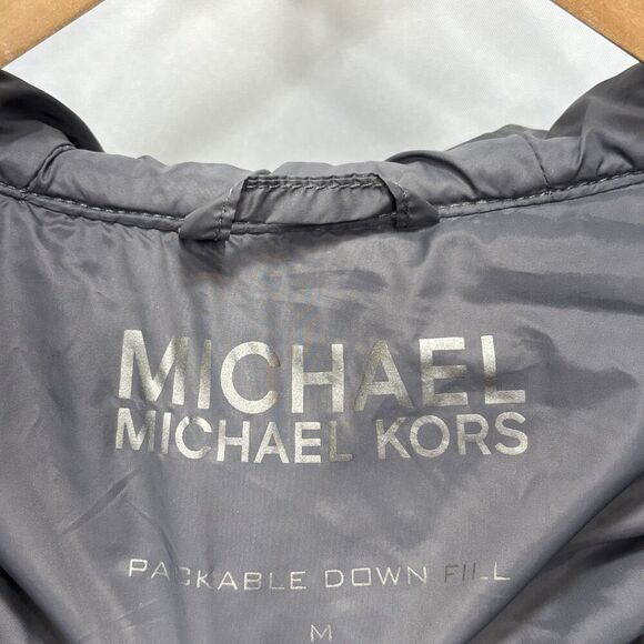 Michael Kors Womens Packable Hooded Down PufferJacket Size M Olive Logo Back Zip - Picture 7 of 16